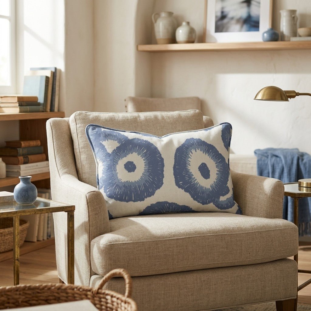 Abstract Navy Flowers Throw Pillow - Hillcroft Home