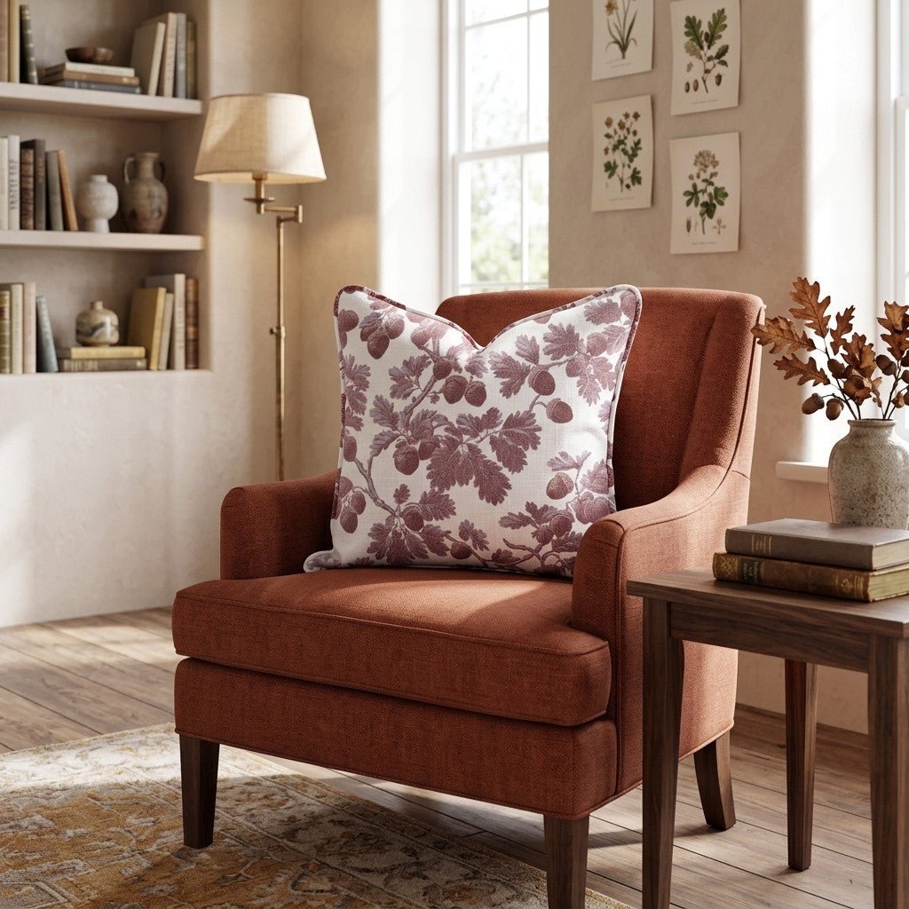Acorn Branch Toile Throw Pillow - Hillcroft Home