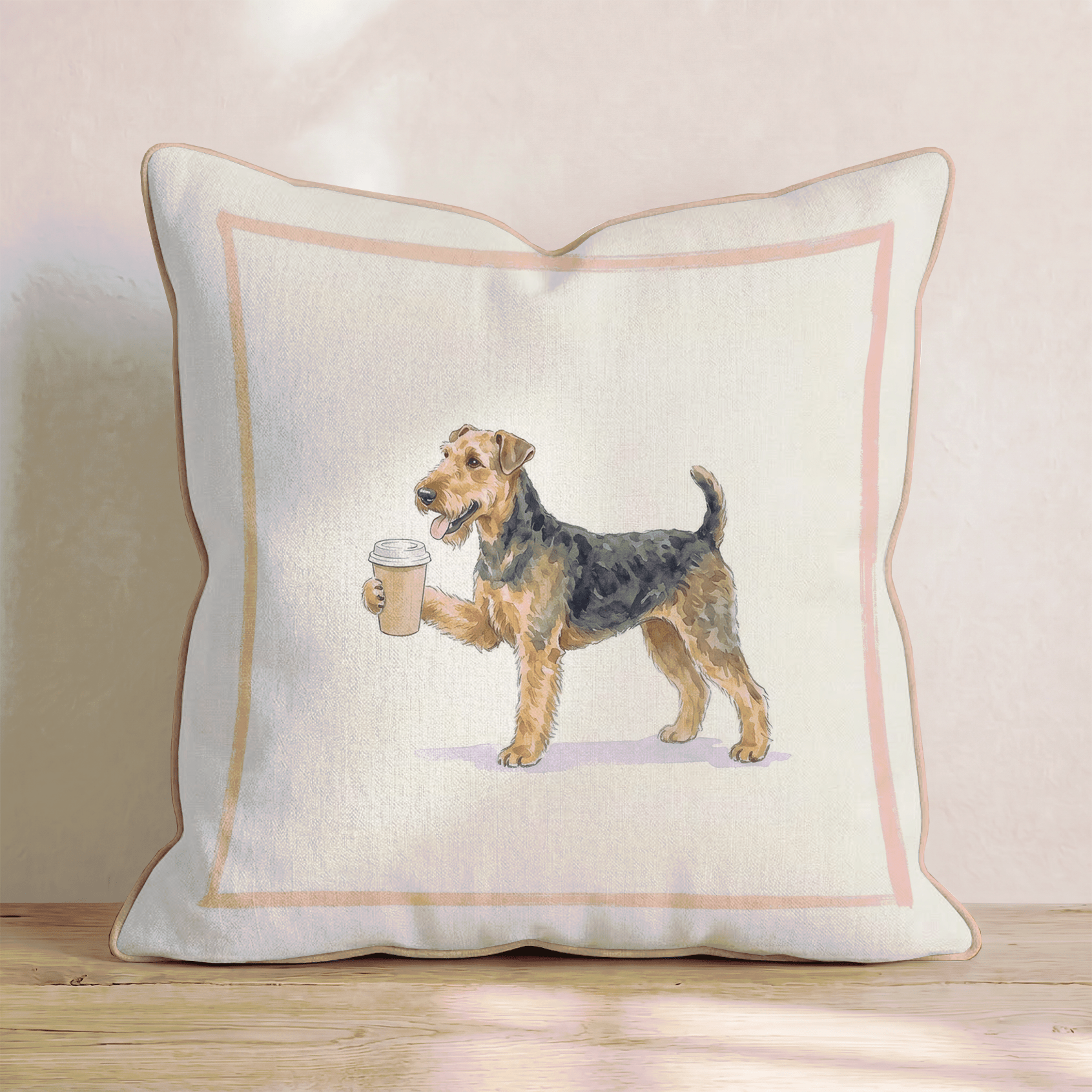Airedale Terrier Coffee Throw Pillow - Hillcroft Home