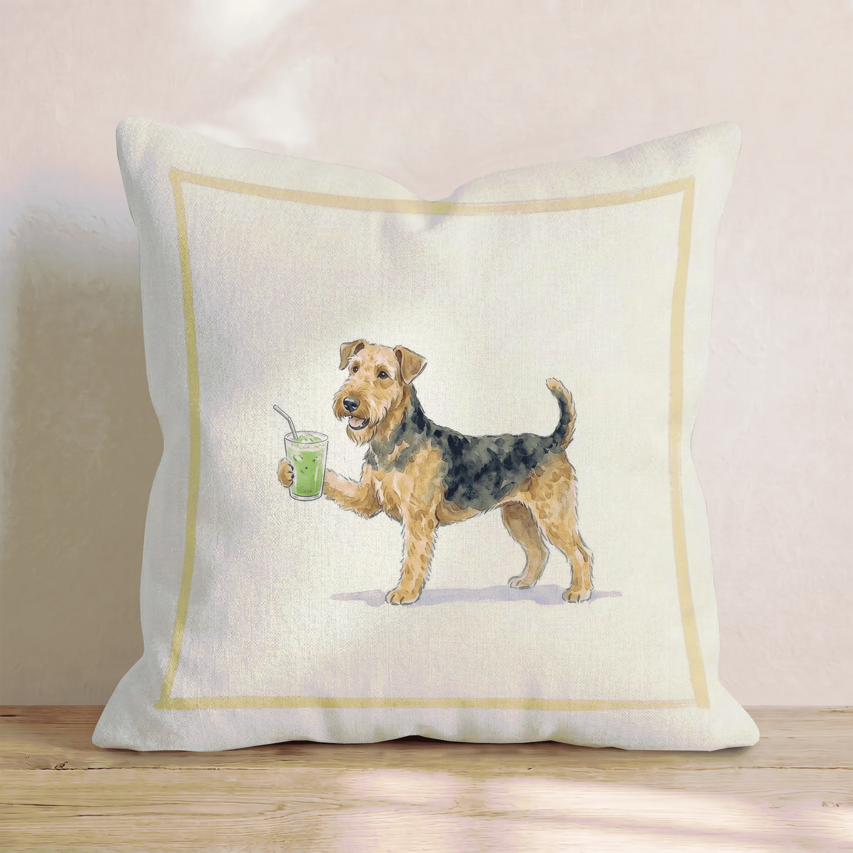 Airedale Terrier Matcha Throw Pillow - Hillcroft Home