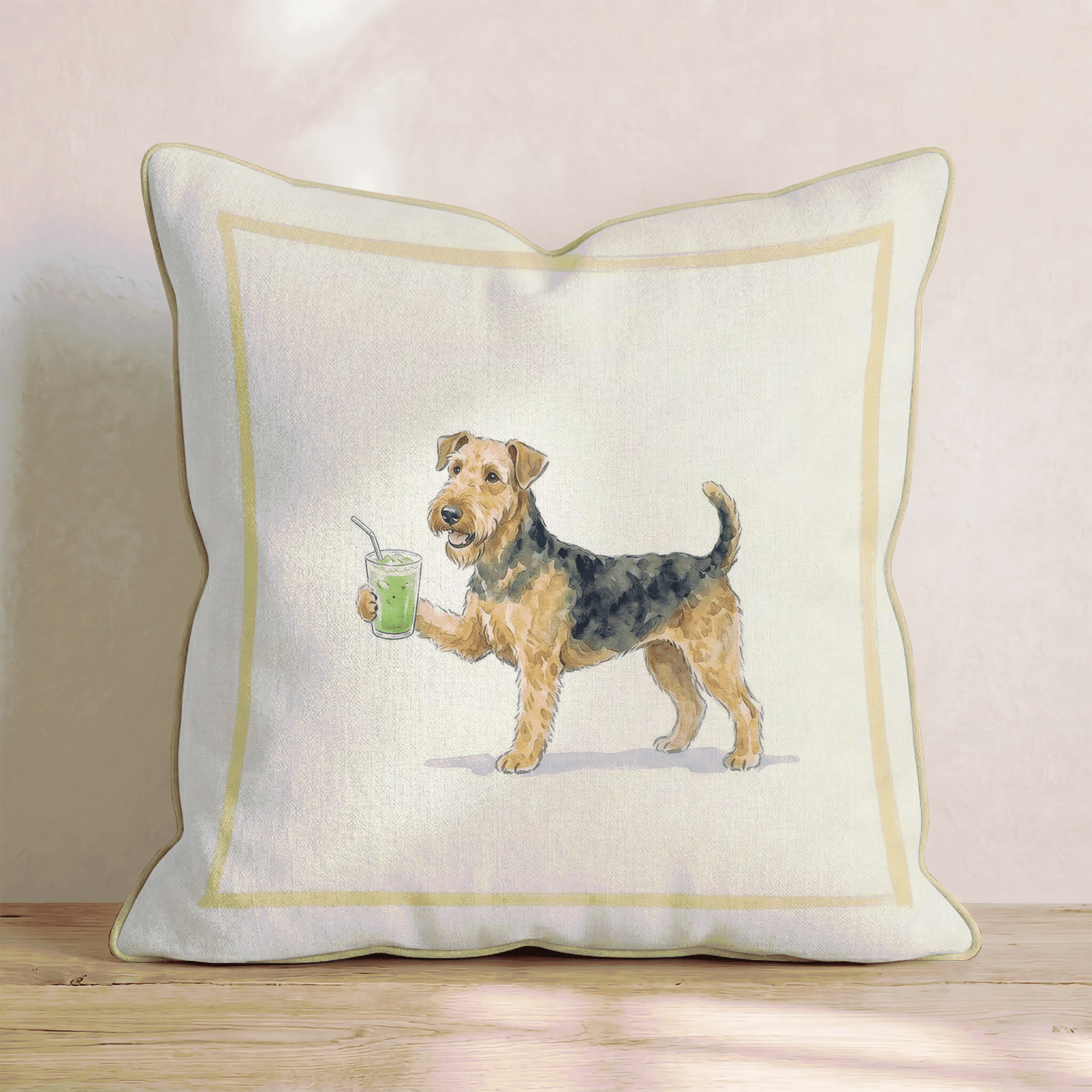 Airedale Terrier Matcha Throw Pillow - Hillcroft Home