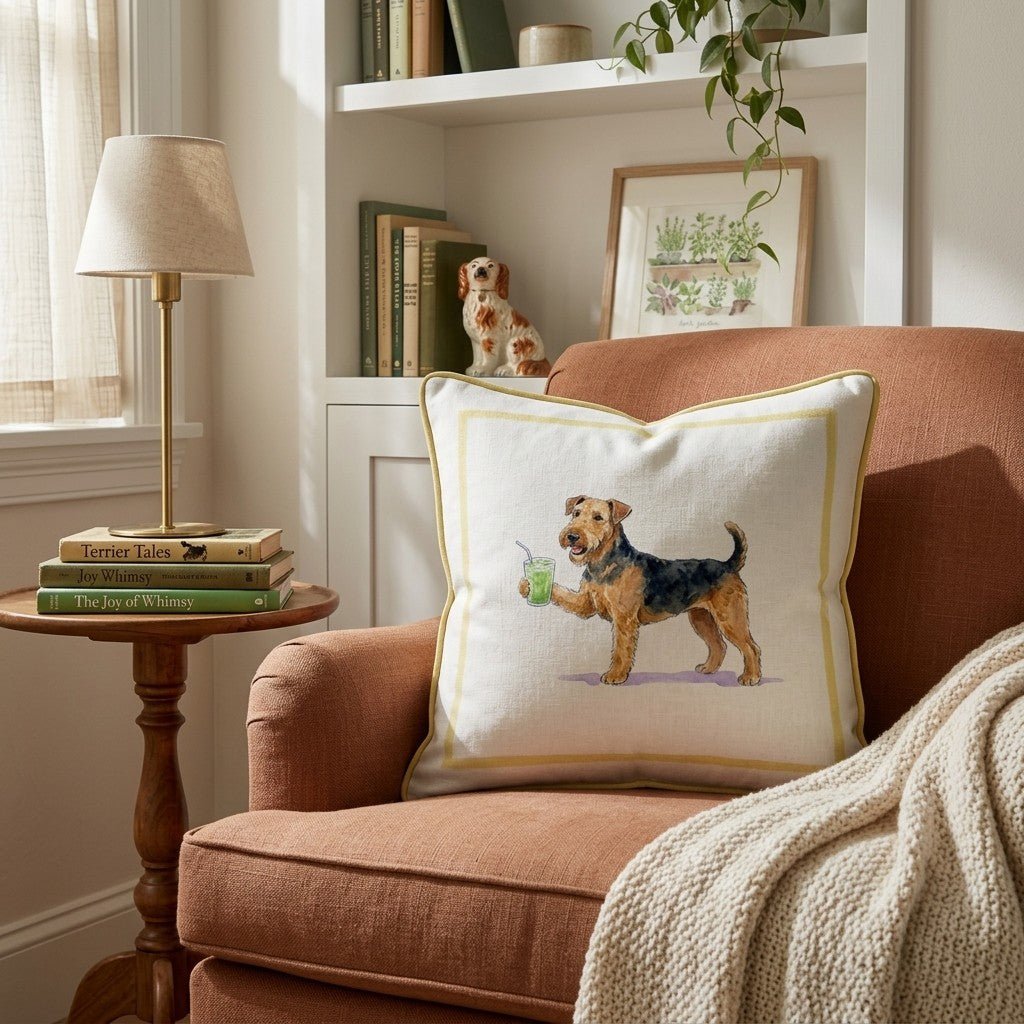 Airedale Terrier Matcha Throw Pillow - Hillcroft Home