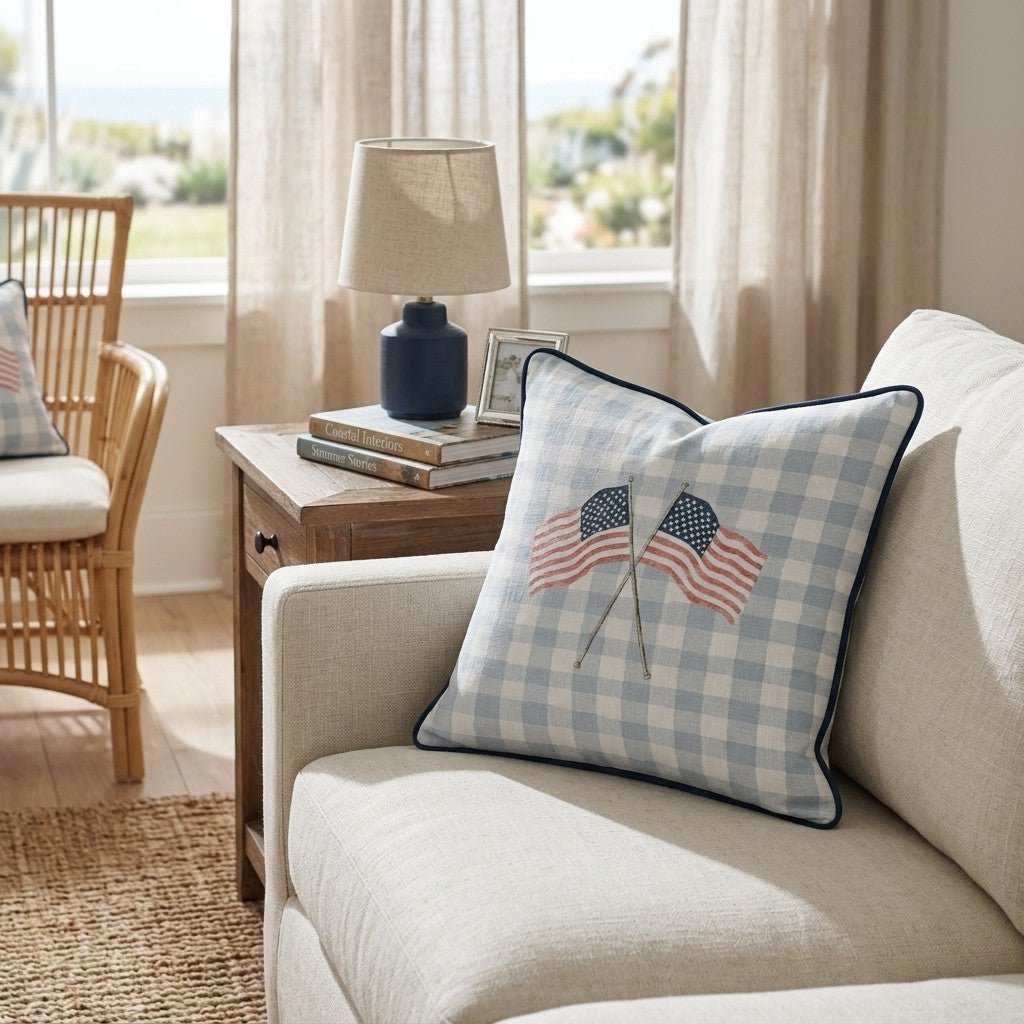 American Flag Gingham Throw Pillow - Hillcroft Home