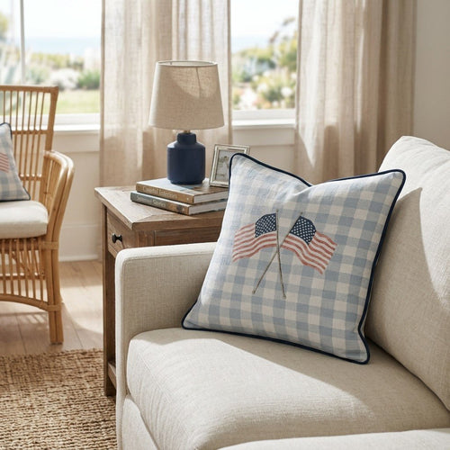 American Flag Gingham Throw Pillow - Hillcroft Home