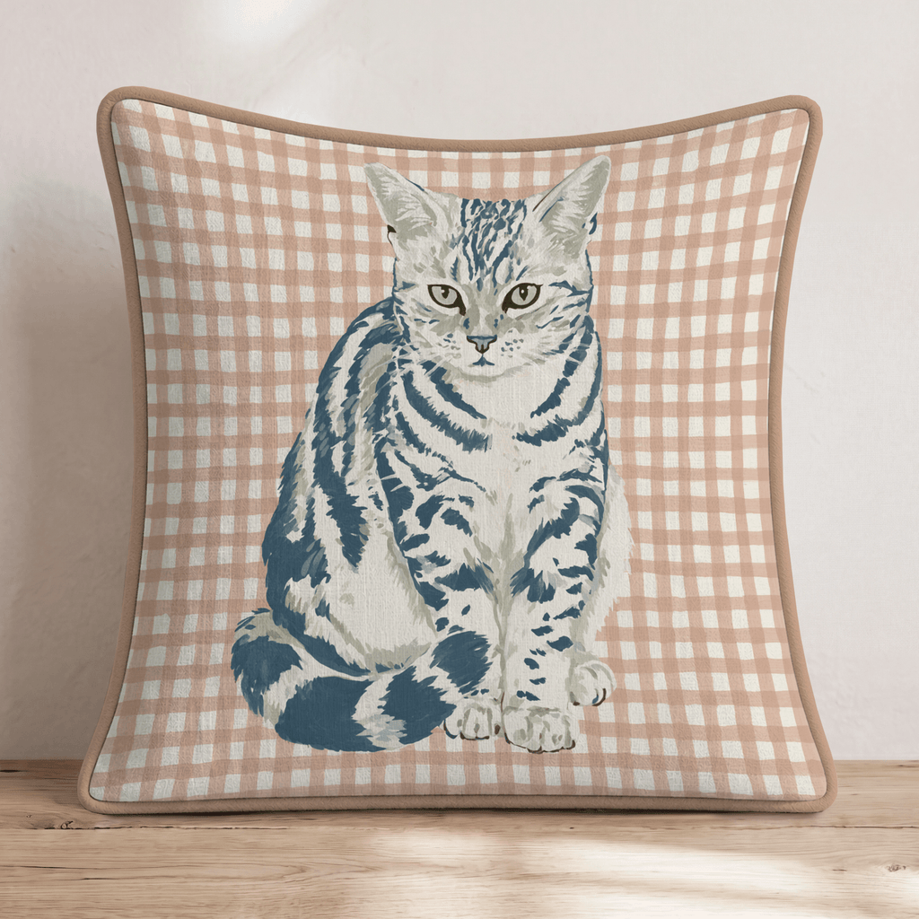 American Shorthair Plaid Throw Pillow - Hillcroft Home