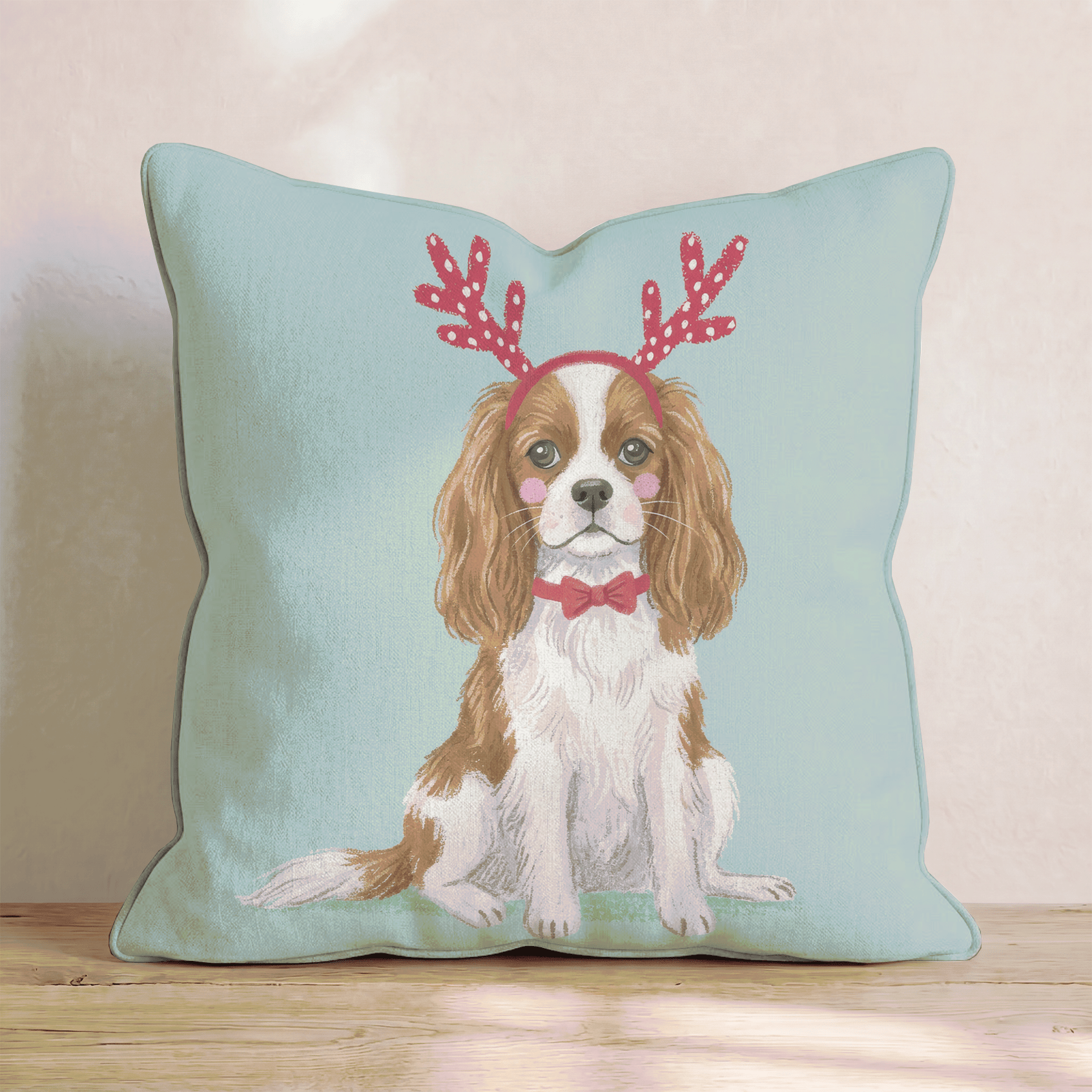 Antler Headband Cavalier King Charles Spaniel Throw Pillow - Hillcroft Home
