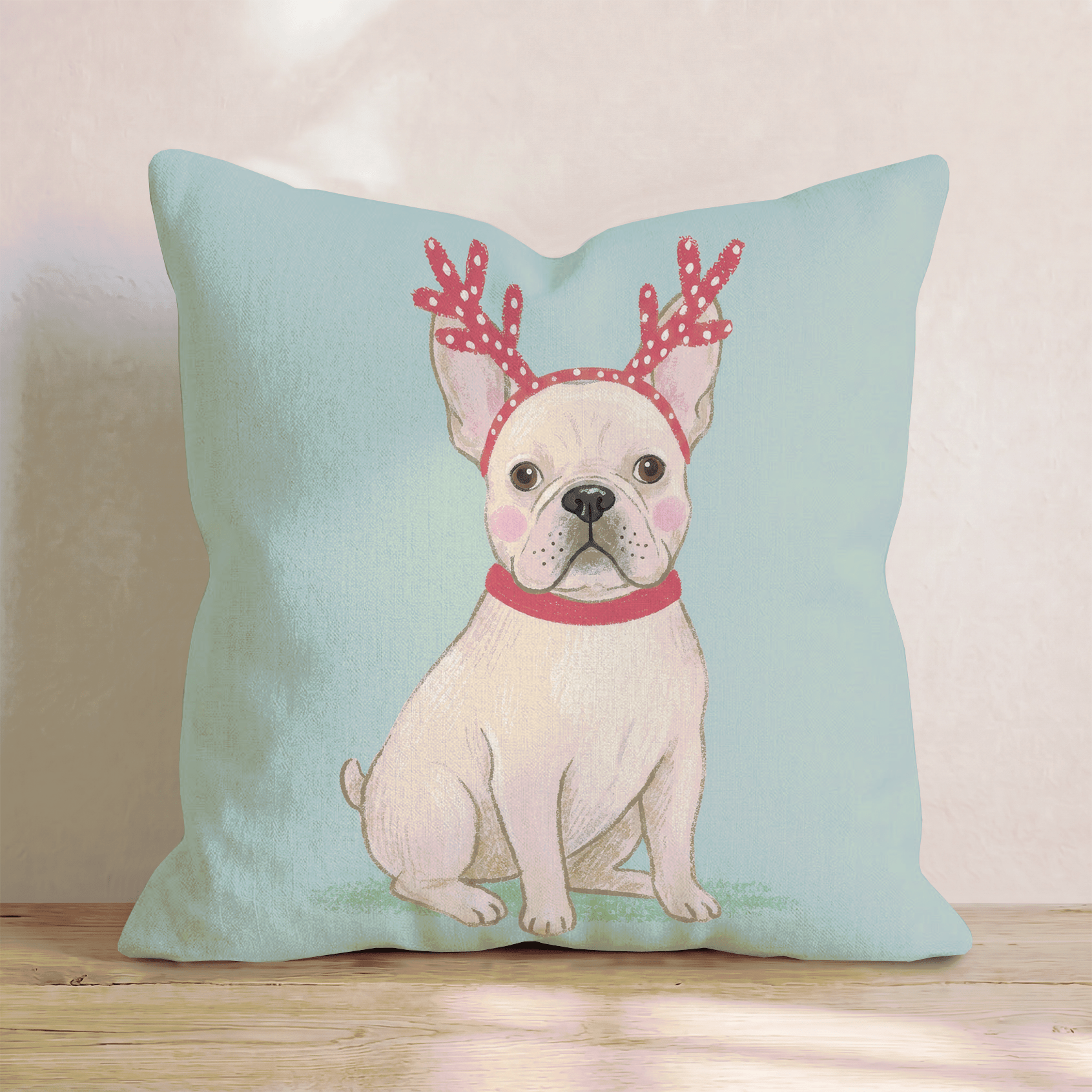 Antler Headband French Bulldog Throw Pillow - Hillcroft Home