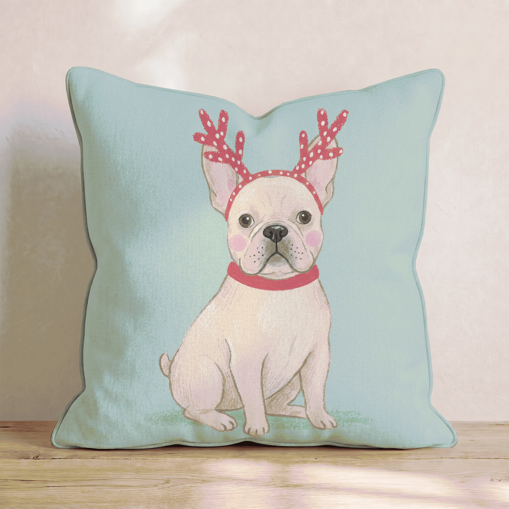 Antler Headband French Bulldog Throw Pillow - Hillcroft Home