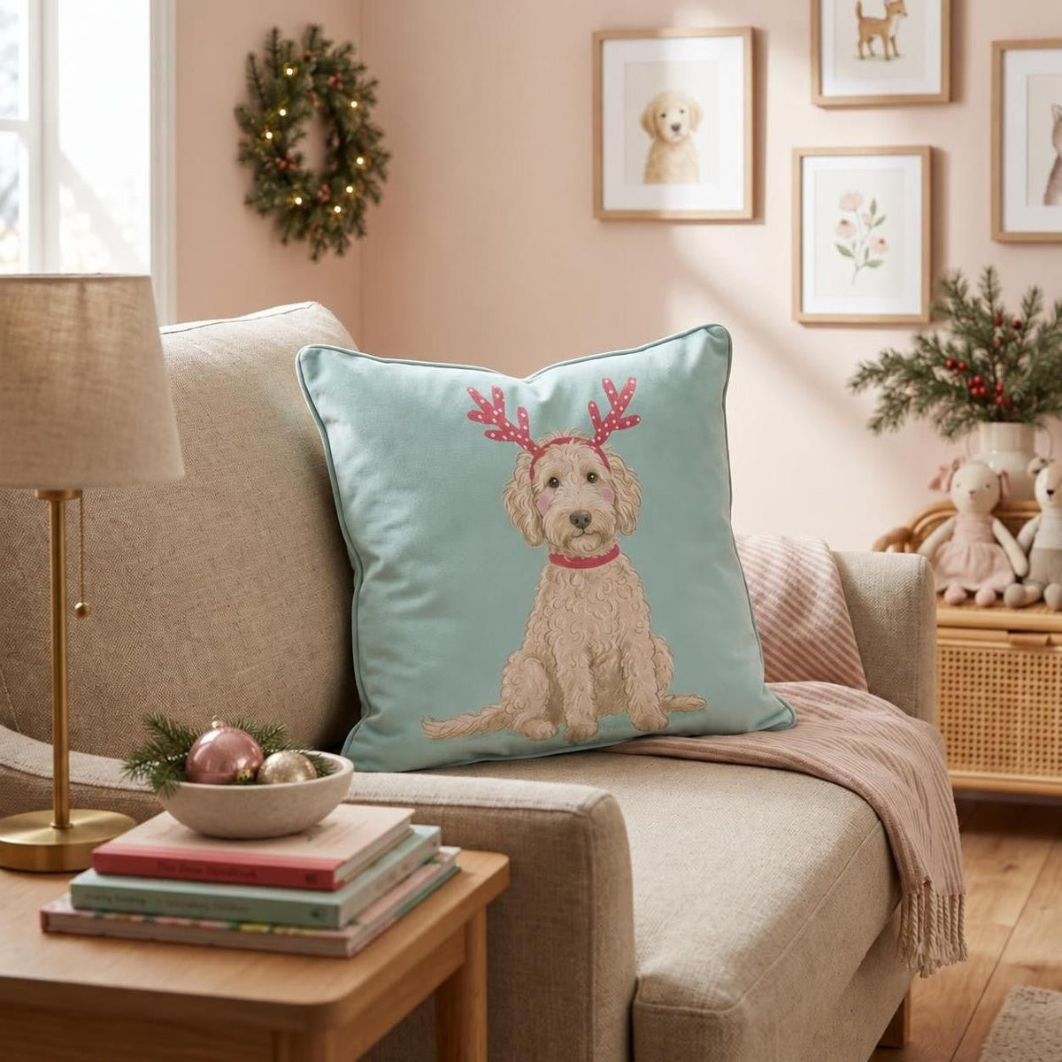 Antler Headband Goldendoodle Throw Pillow throw pillow - Hillcroft Home