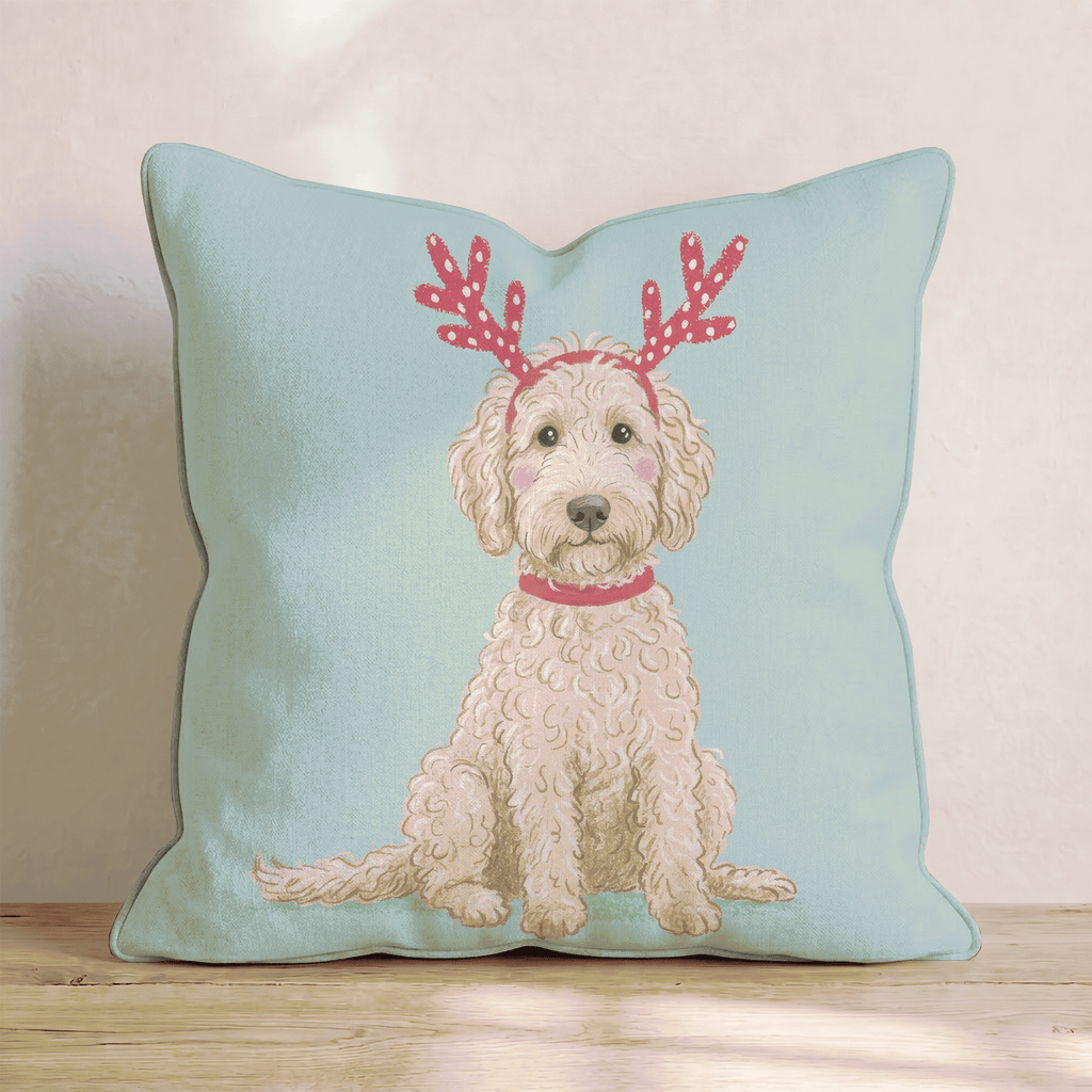Antler Headband Goldendoodle Throw Pillow - Hillcroft Home