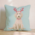 Antler Headband Goldendoodle Throw Pillow - Hillcroft Home