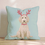 Antler Headband Goldendoodle Throw Pillow - Hillcroft Home