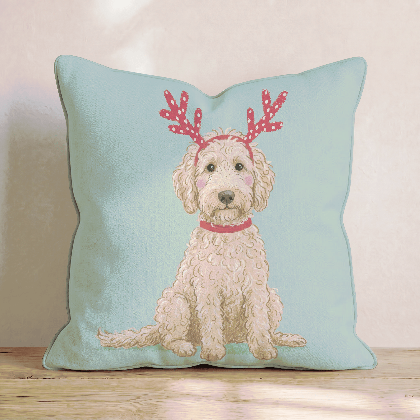 Antler Headband Goldendoodle Throw Pillow - Hillcroft Home