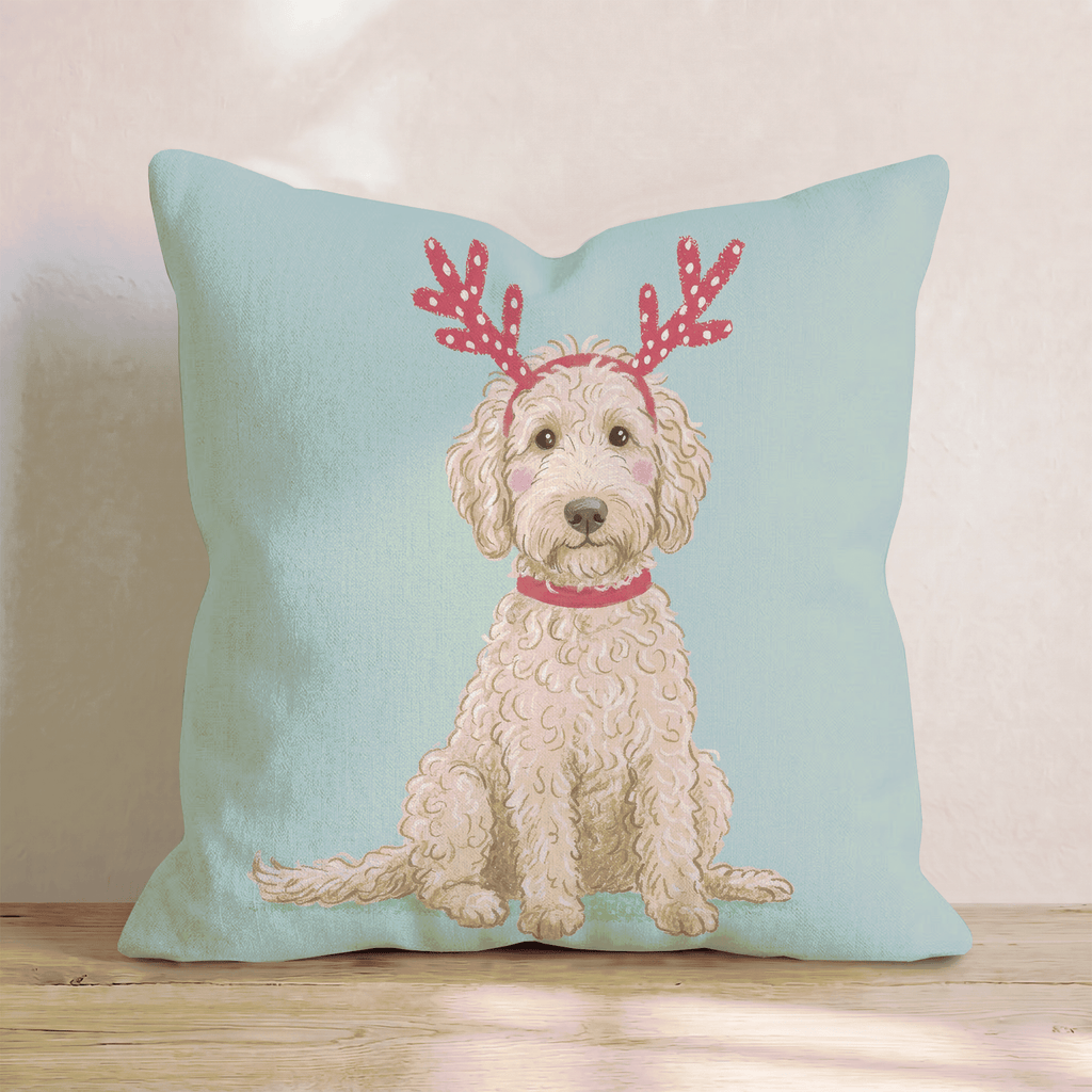 Antler Headband Goldendoodle Throw Pillow - Hillcroft Home