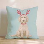 Antler Headband Goldendoodle Throw Pillow - Hillcroft Home