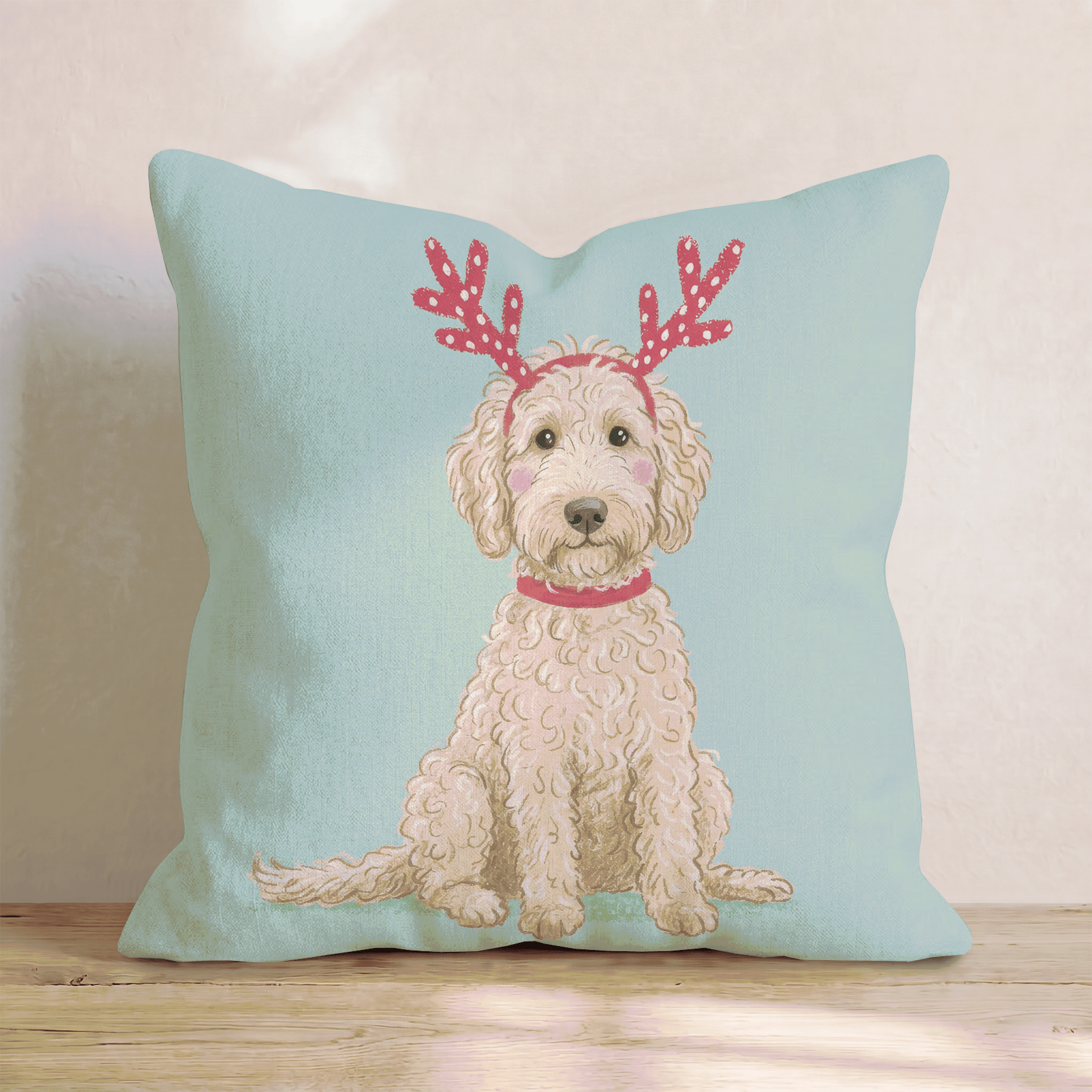 Antler Headband Goldendoodle Throw Pillow - Hillcroft Home