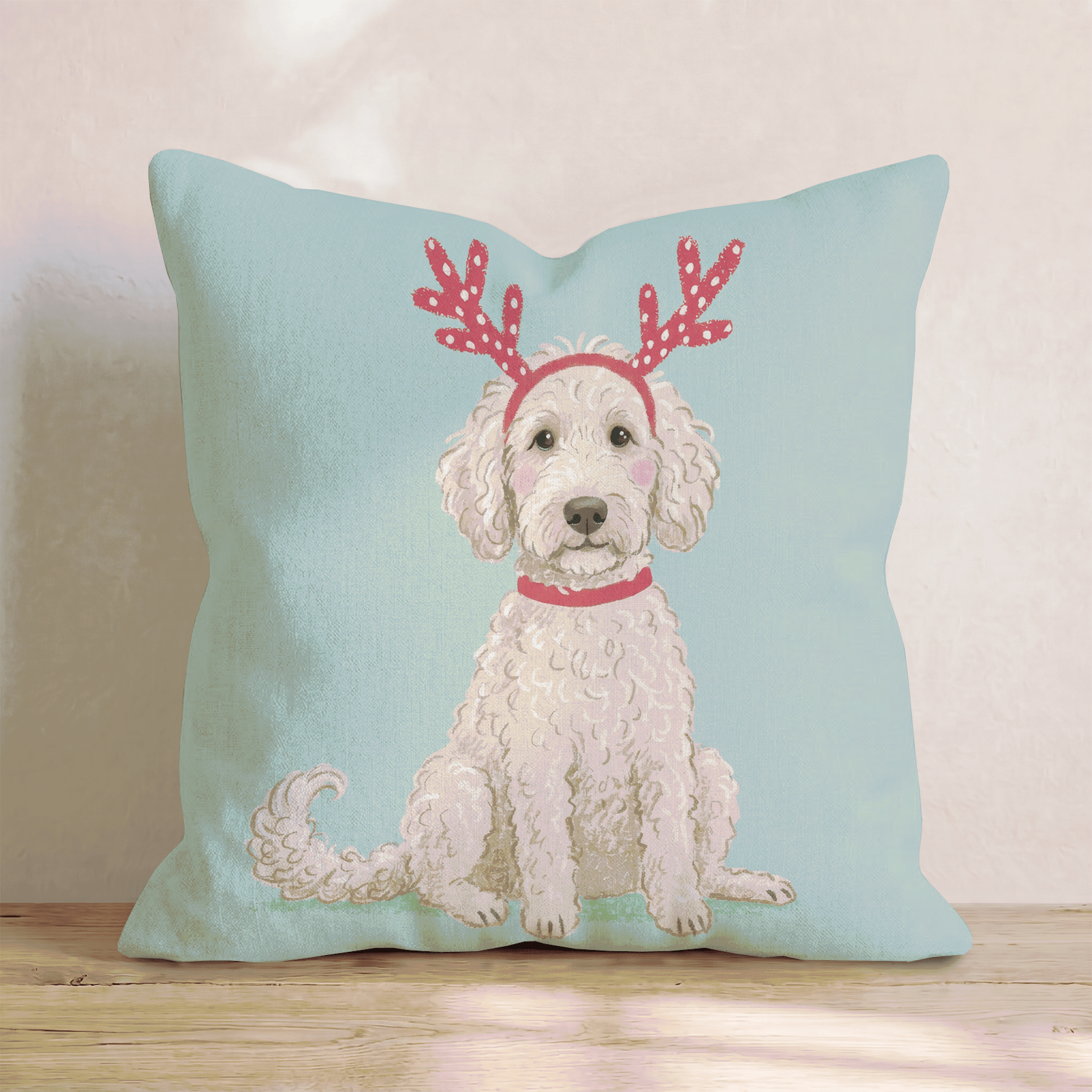 Antler Headband Labradoodle Throw Pillow - Hillcroft Home