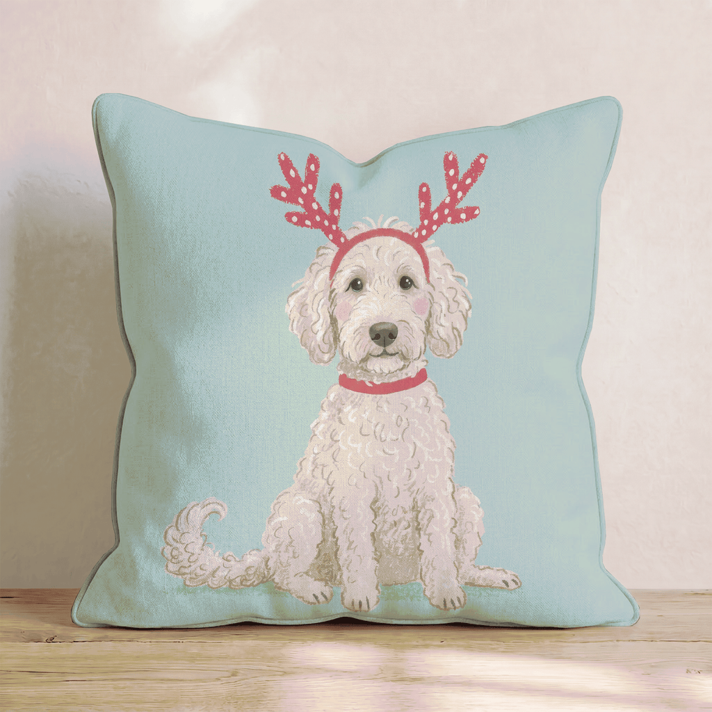 Antler Headband Labradoodle Throw Pillow - Hillcroft Home