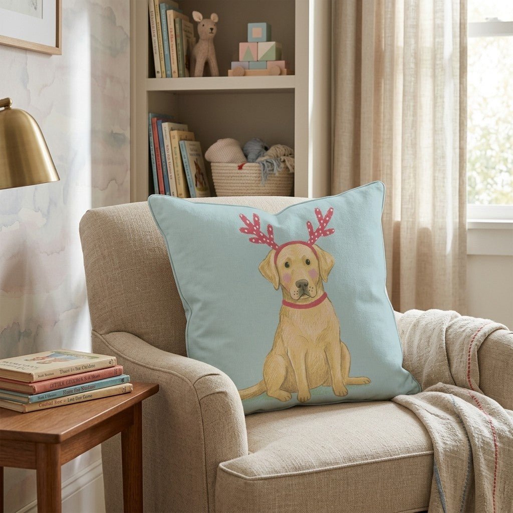 Antler Headband Labrador Retriever Throw Pillow - Hillcroft Home