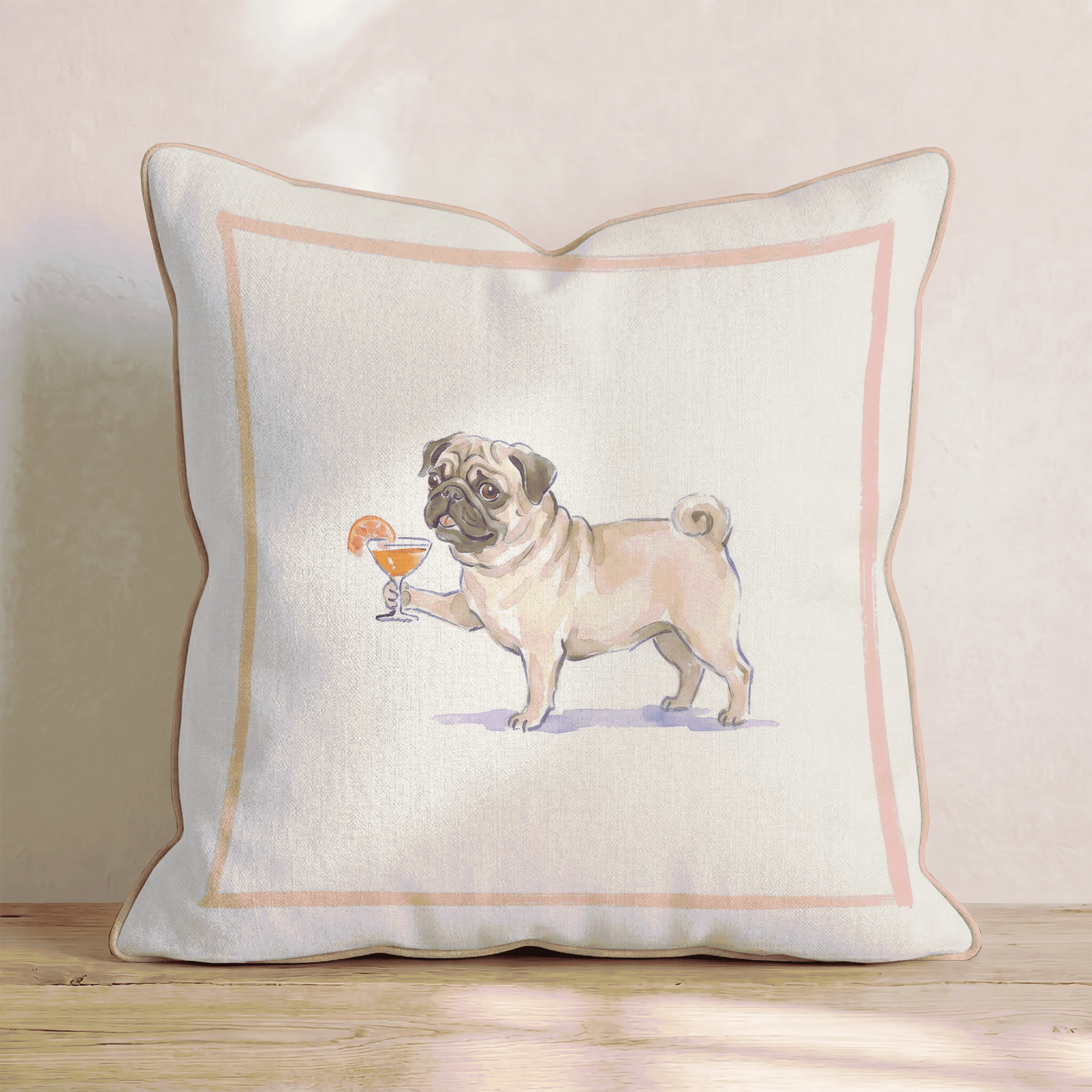 Aperol Pug Throw Pillow - Hillcroft Home
