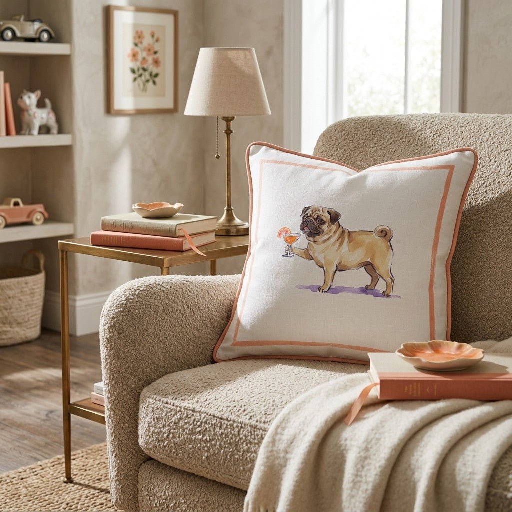 Aperol Pug Throw Pillow - Hillcroft Home