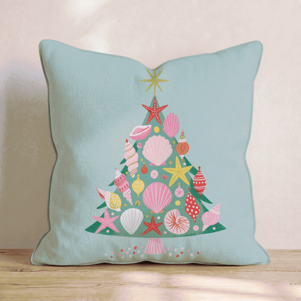 Aqua Shell Tree Throw Pillow - Hillcroft Home