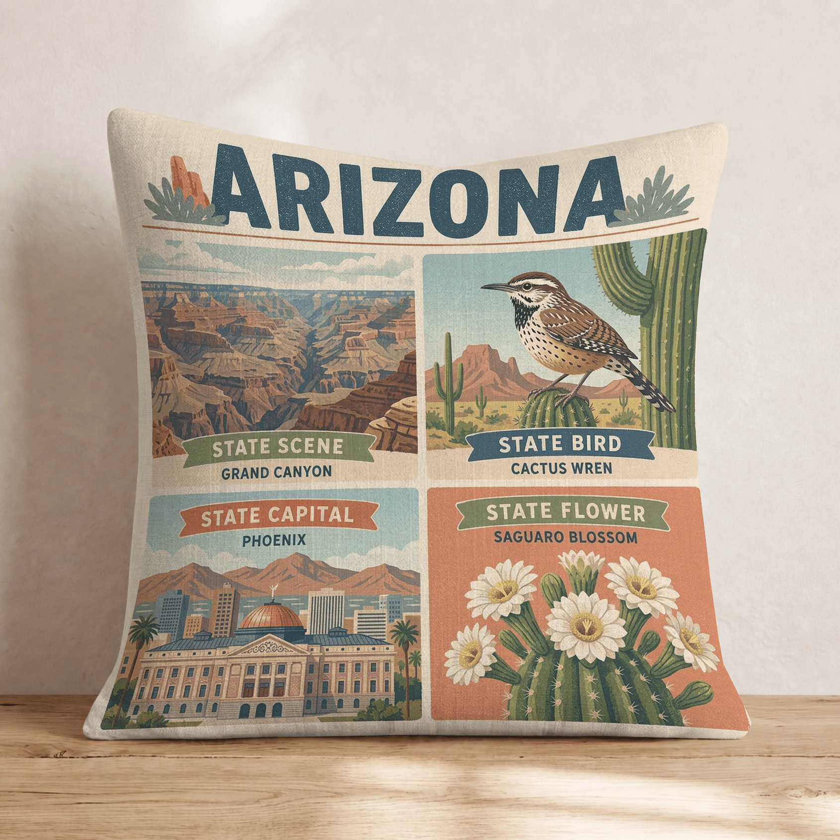 Arizona State Symbols Throw Pillow - Hillcroft Home