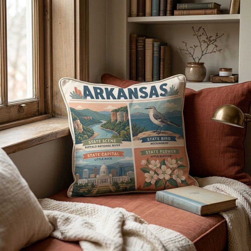 Arkansas State Symbols Throw Pillow - Hillcroft Home