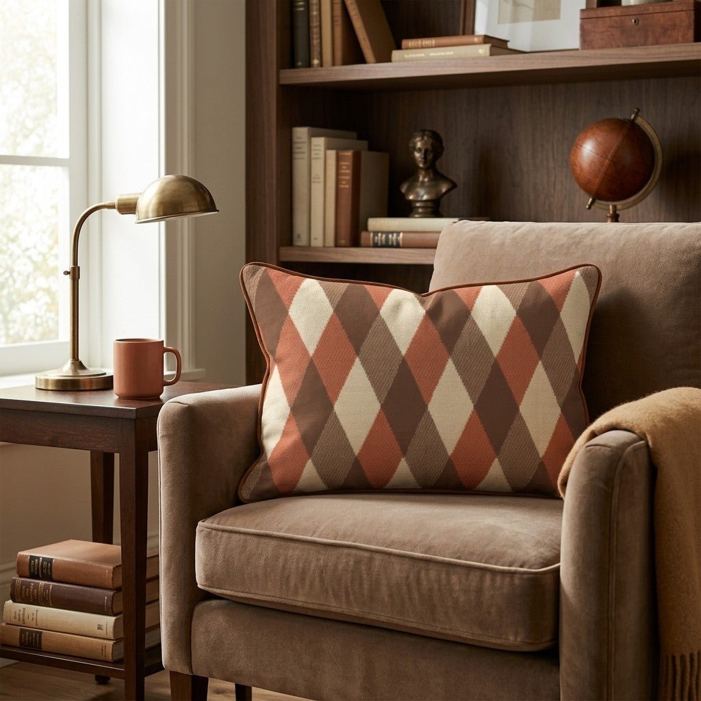 Autumn Argyle Brown Throw Pillow - Hillcroft Home