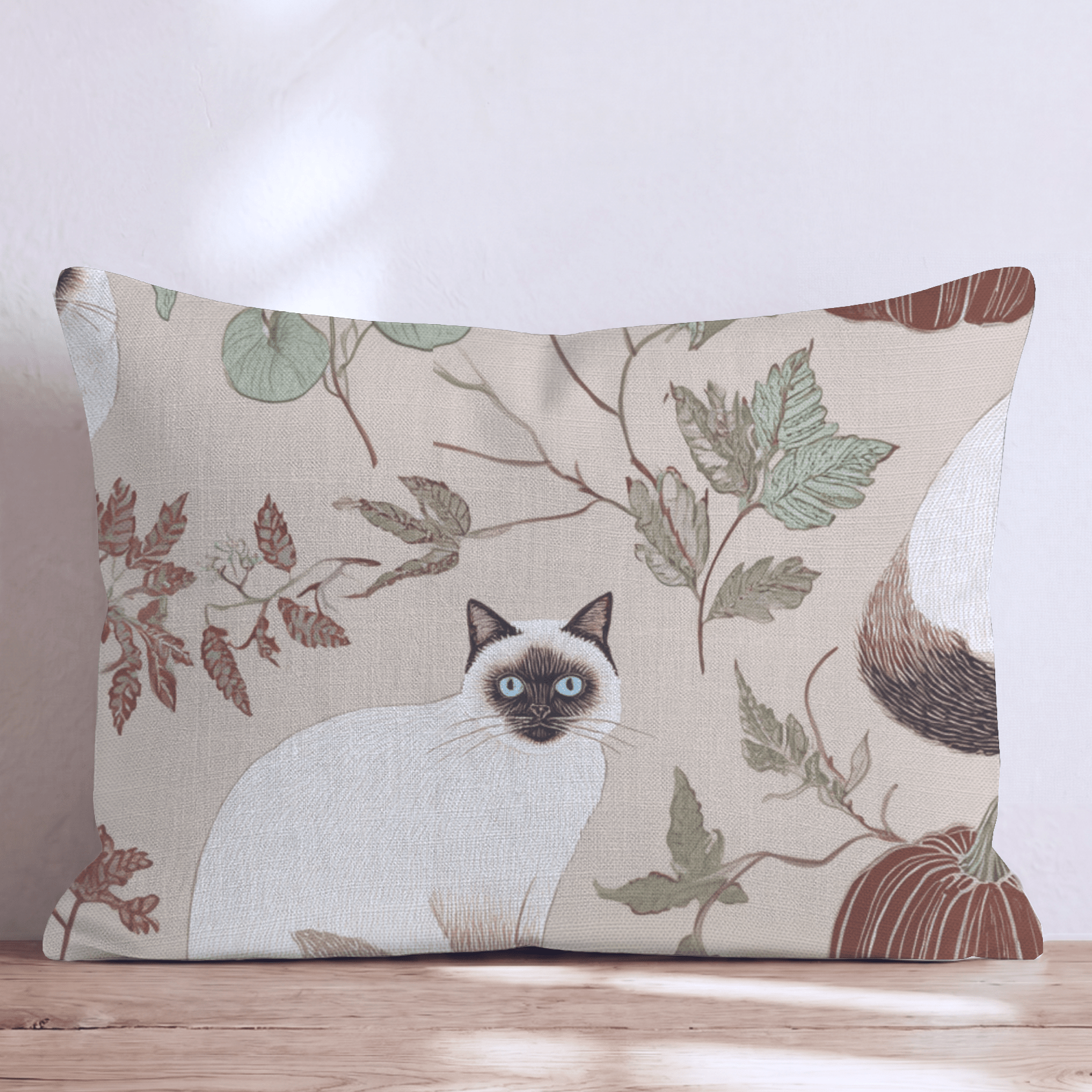 Autumn Botanical Cats Throw Pillow - Hillcroft Home