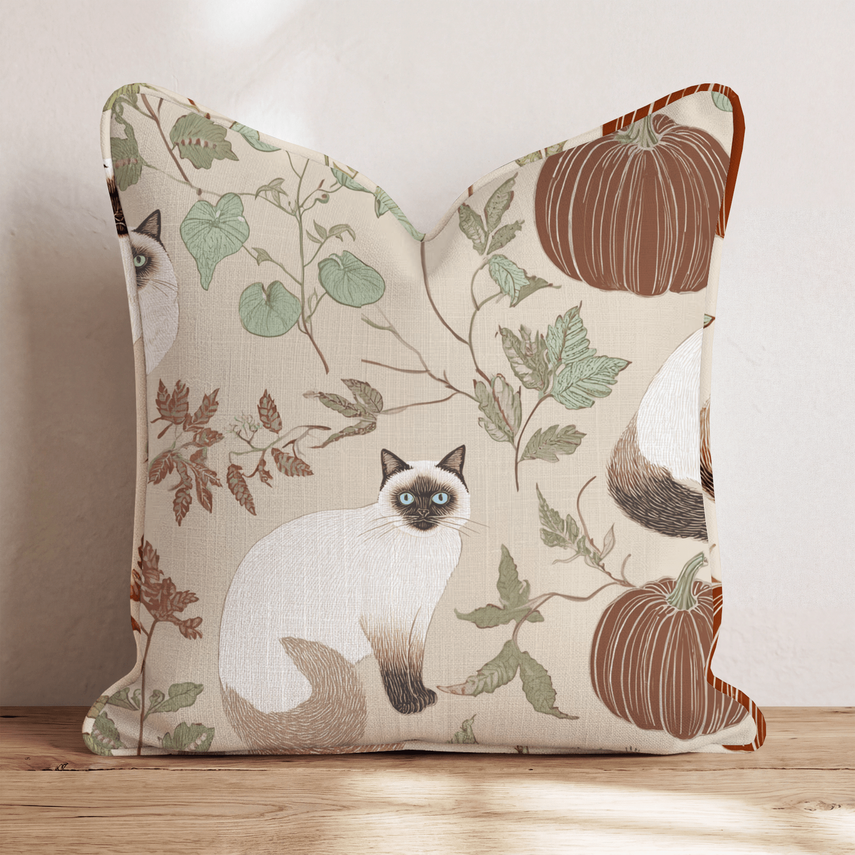 Autumn Botanical Cats Throw Pillow - Hillcroft Home