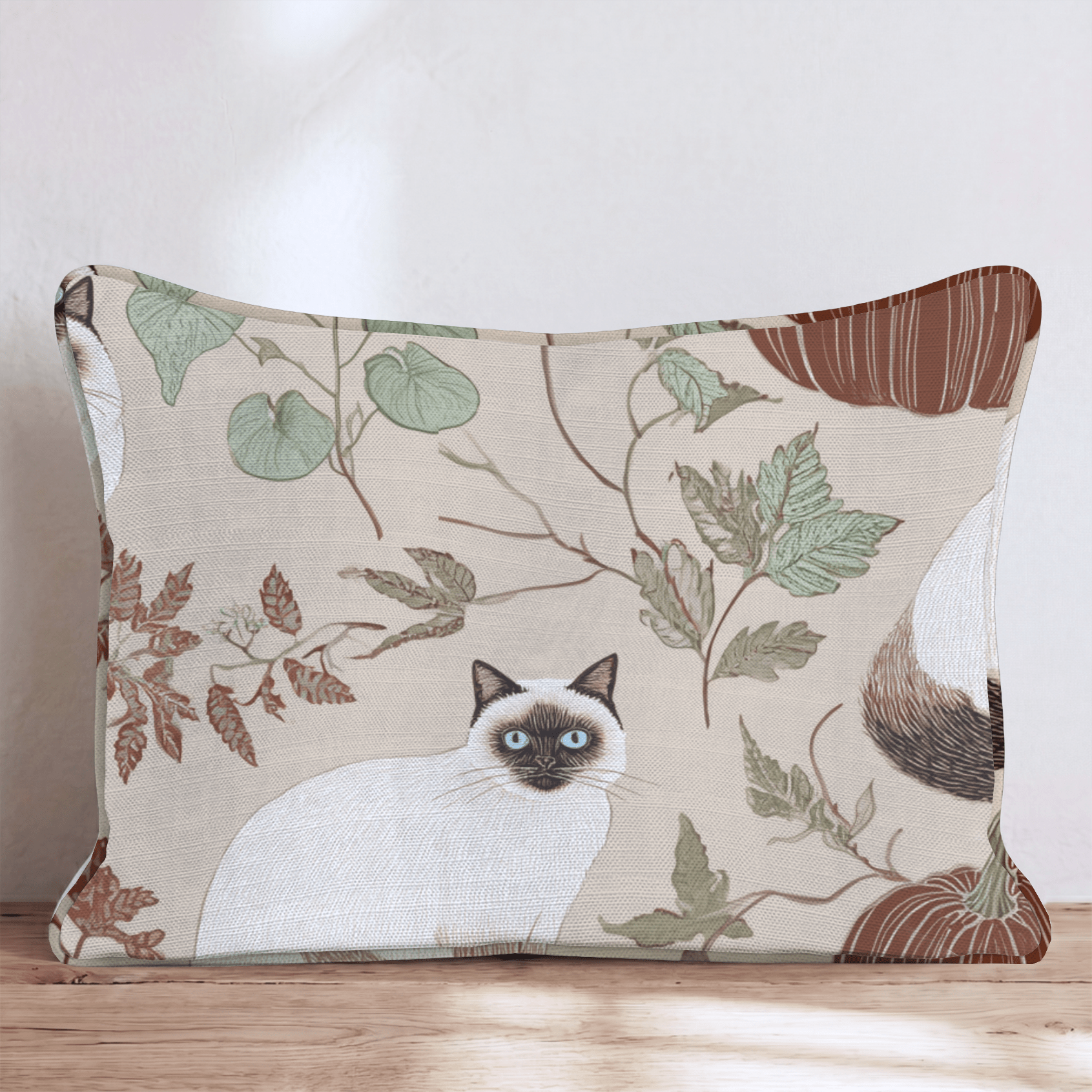 Autumn Botanical Cats Throw Pillow - Hillcroft Home