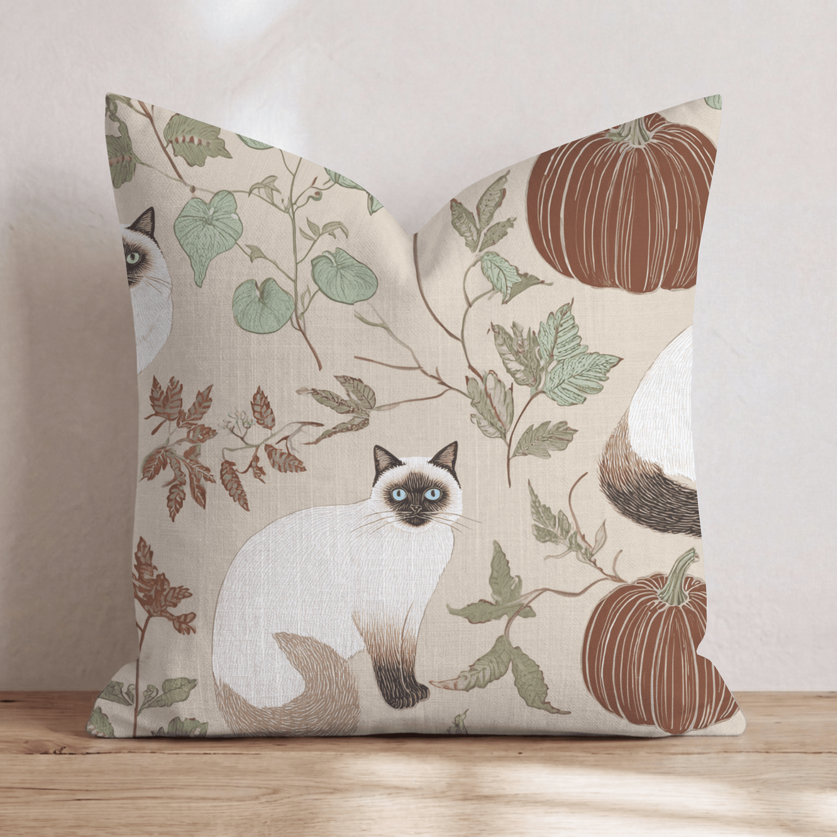 Autumn Botanical Cats Throw Pillow - Hillcroft Home