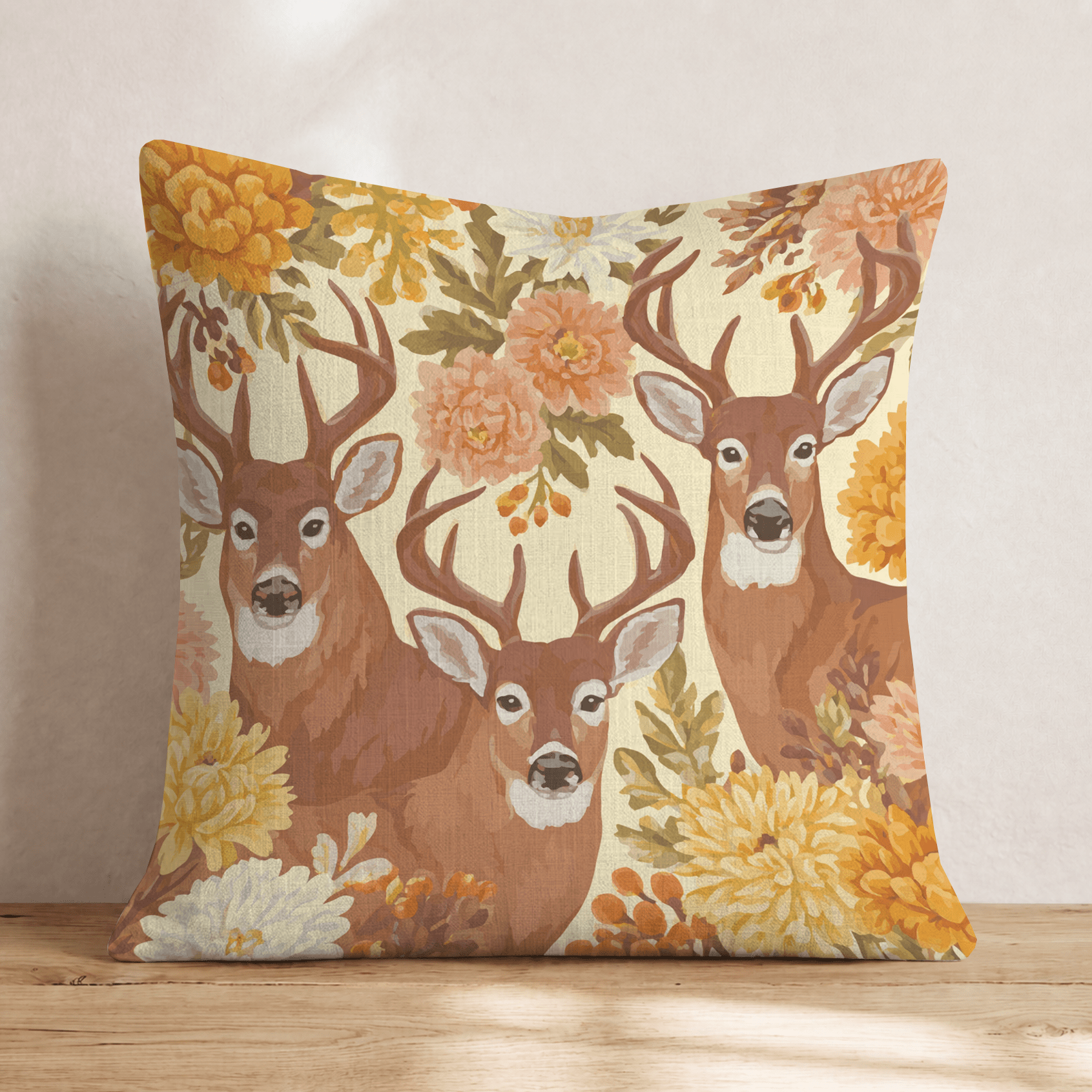 Autumn Buck Bouquet Throw Pillow - Hillcroft Home