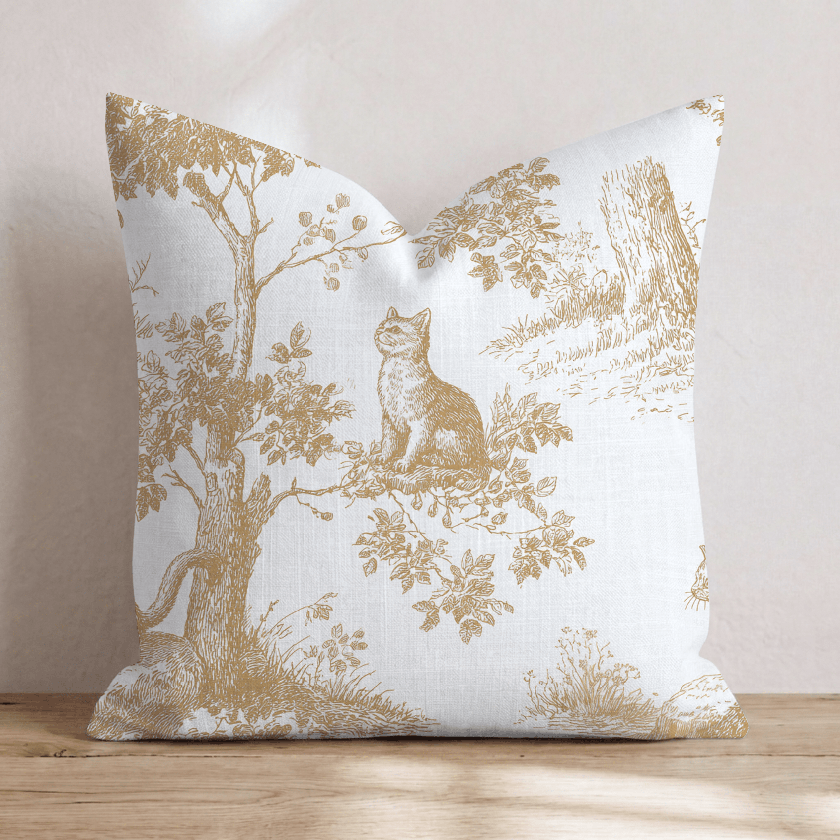 Autumn Woodland Cat Toile Throw Pillow - Hillcroft Home