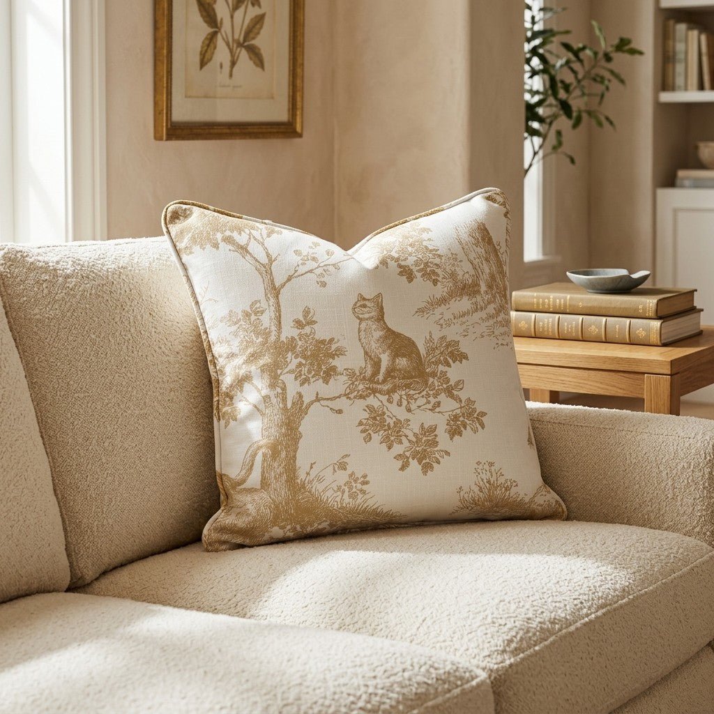 Autumn Woodland Cat Toile Throw Pillow - Hillcroft Home