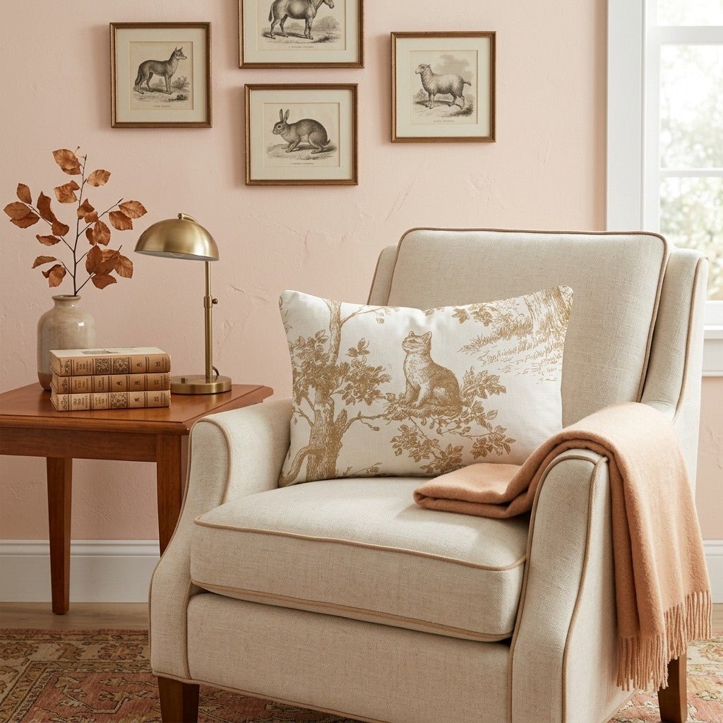 Autumn Woodland Cat Toile Throw Pillow - Hillcroft Home