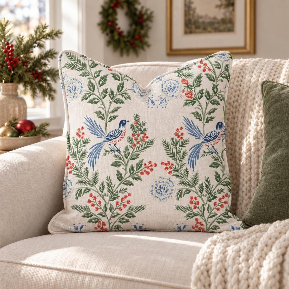 Aviary Garland Throw Pillow throw pillow - Hillcroft Home