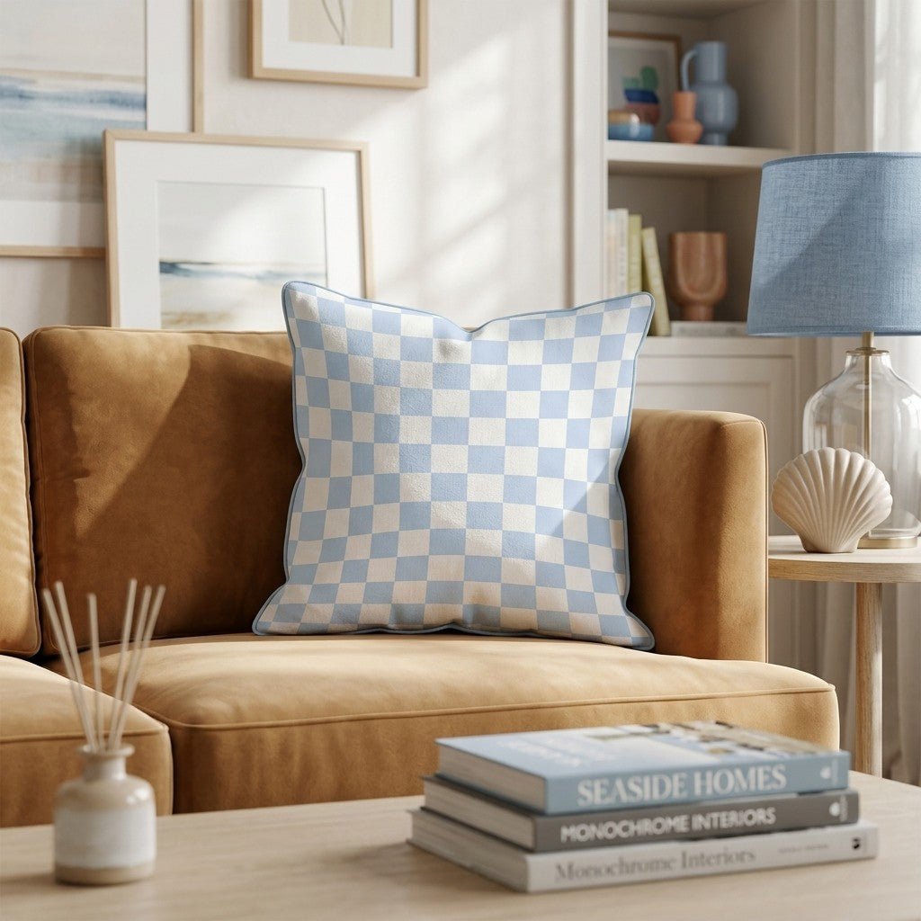 Baby Blue Wavy Check Throw Pillow - Hillcroft Home