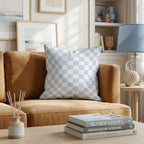 Baby Blue Wavy Check Throw Pillow - Hillcroft Home