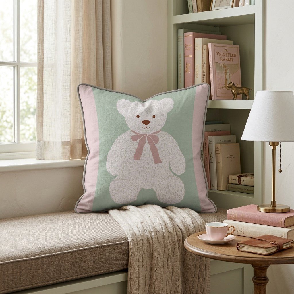 Baby Girl Teddy Bear Throw Pillow - Hillcroft Home