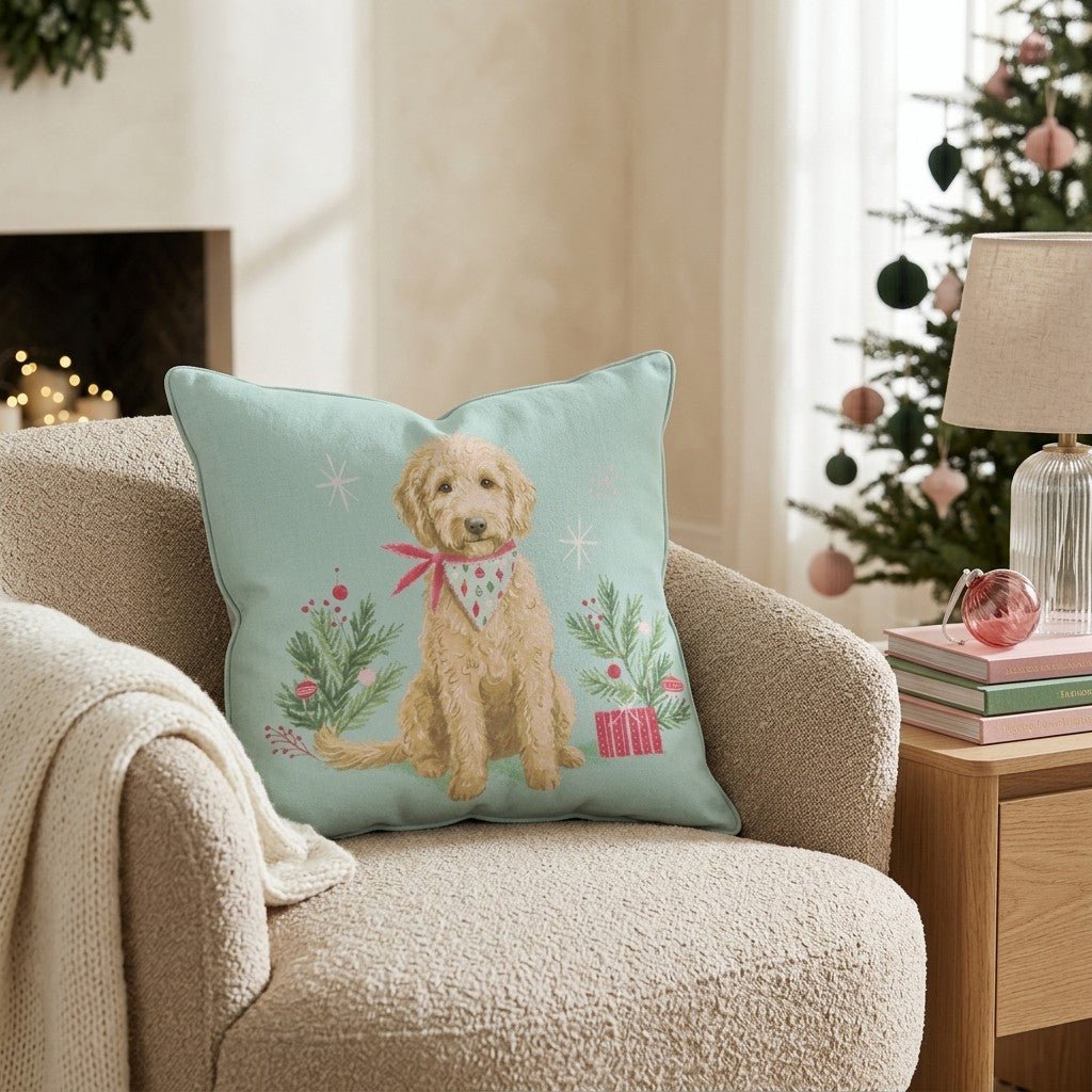 Bandana Gift Goldendoodle Throw Pillow - Hillcroft Home