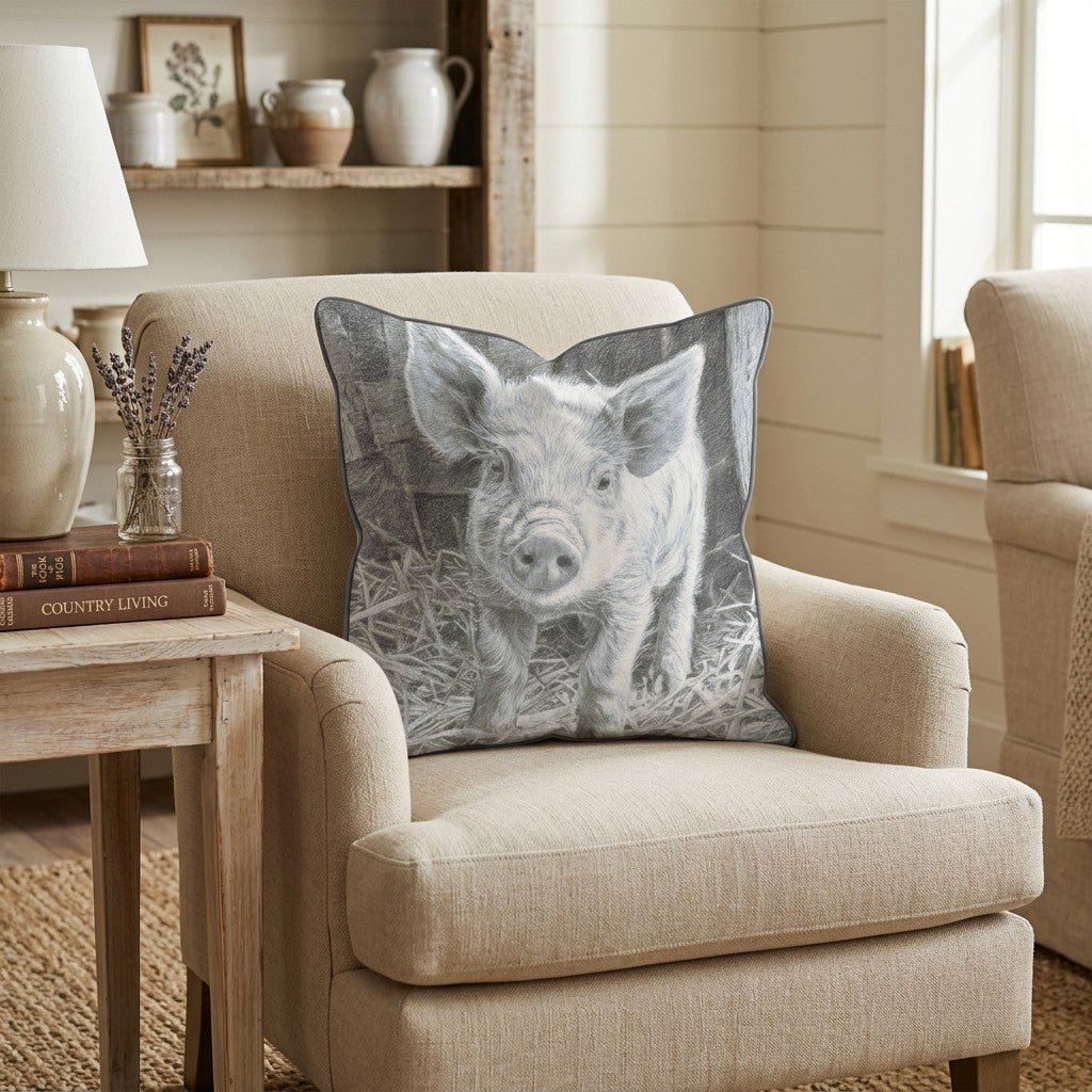 Barn Piglet Pencil Throw Pillow - Hillcroft Home