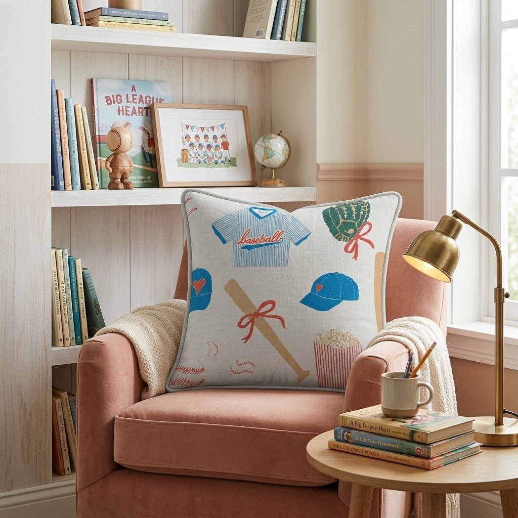 Baseball & Bows Throw Pillow - Hillcroft Home