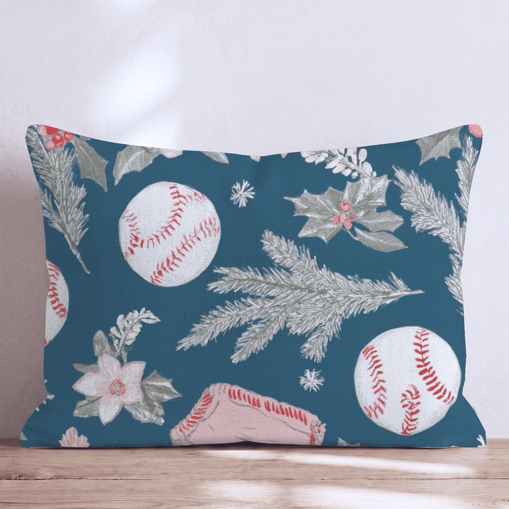 Baseball Holly Navy Throw Pillow - Hillcroft Home