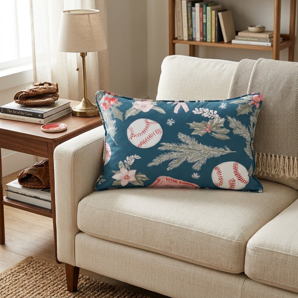 Baseball Holly Navy Throw Pillow - Hillcroft Home