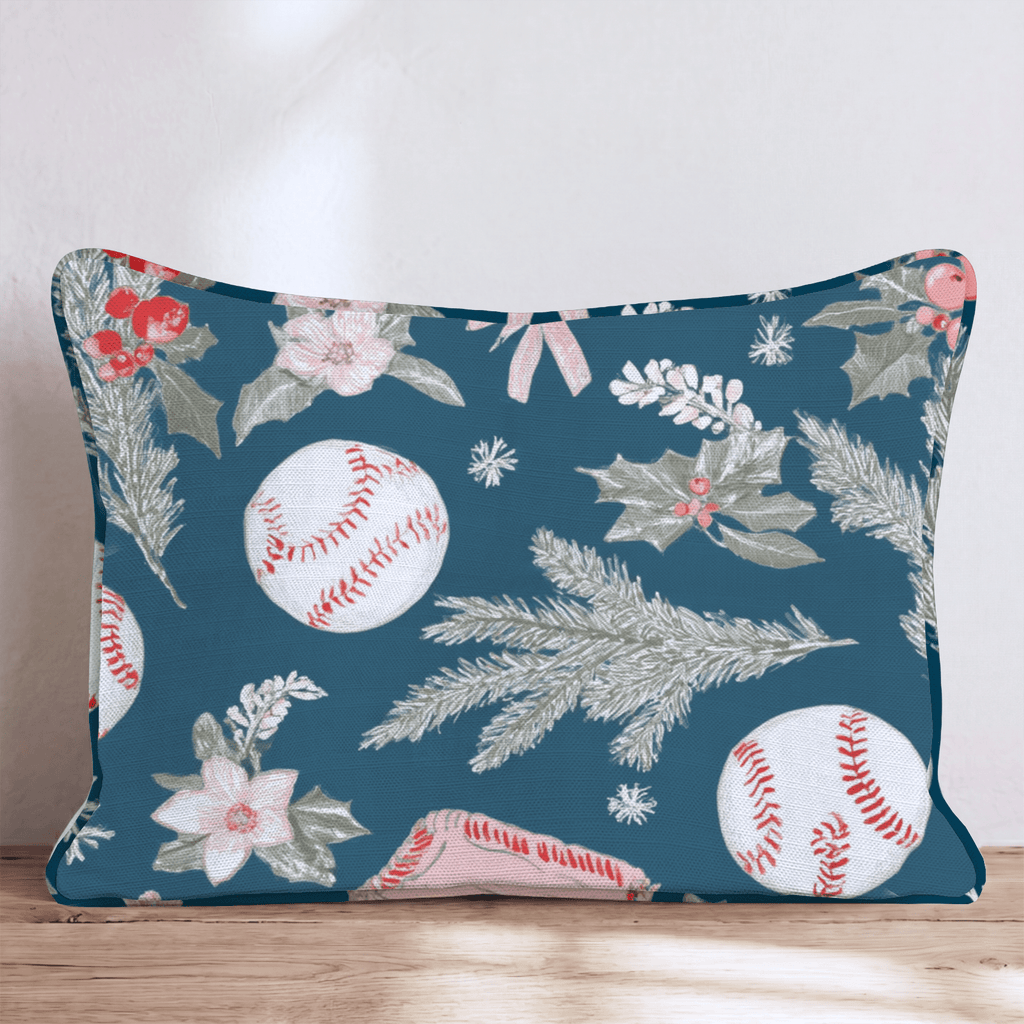 Baseball Holly Navy Throw Pillow - Hillcroft Home