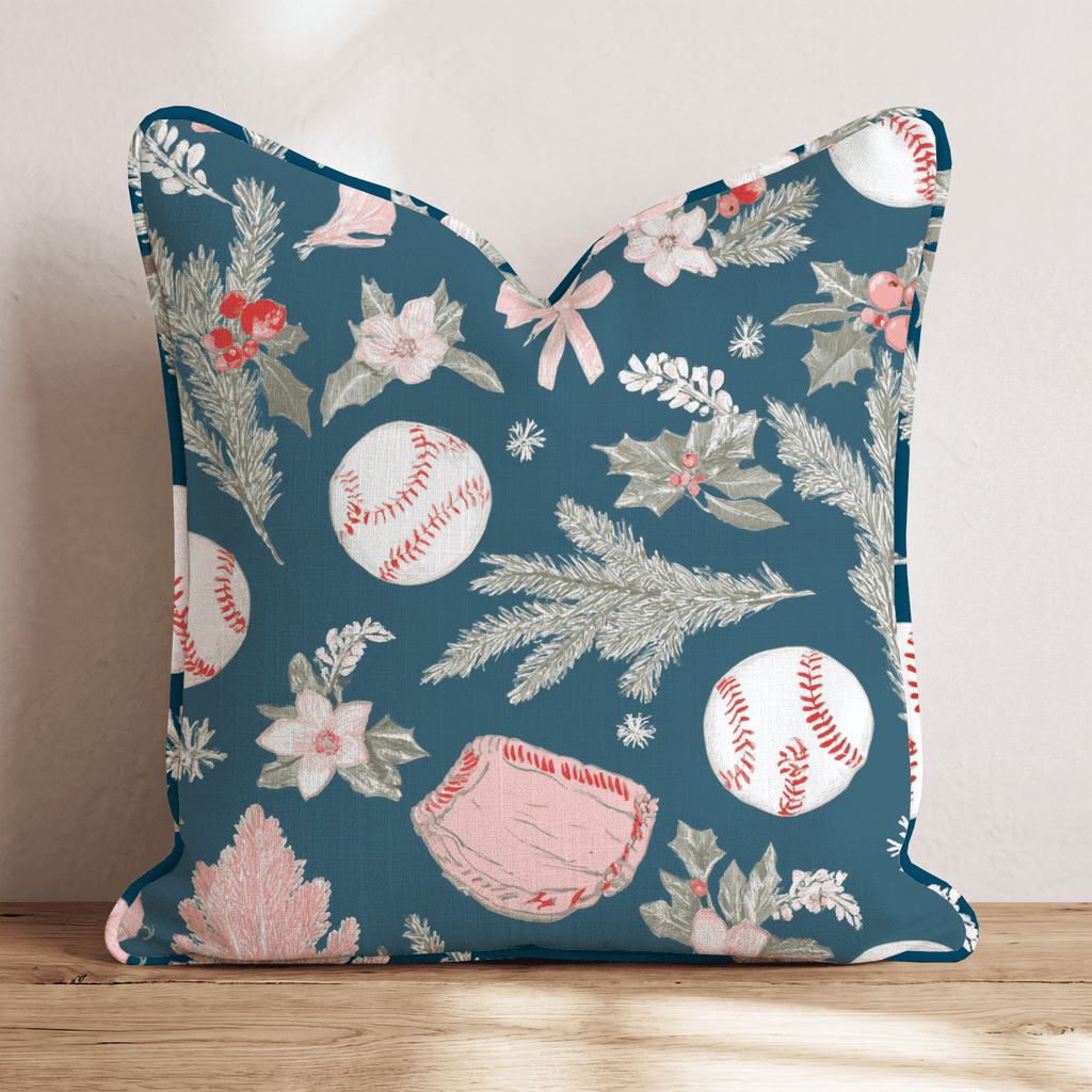 Baseball Holly Navy Throw Pillow - Hillcroft Home