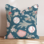Baseball Holly Navy Throw Pillow - Hillcroft Home