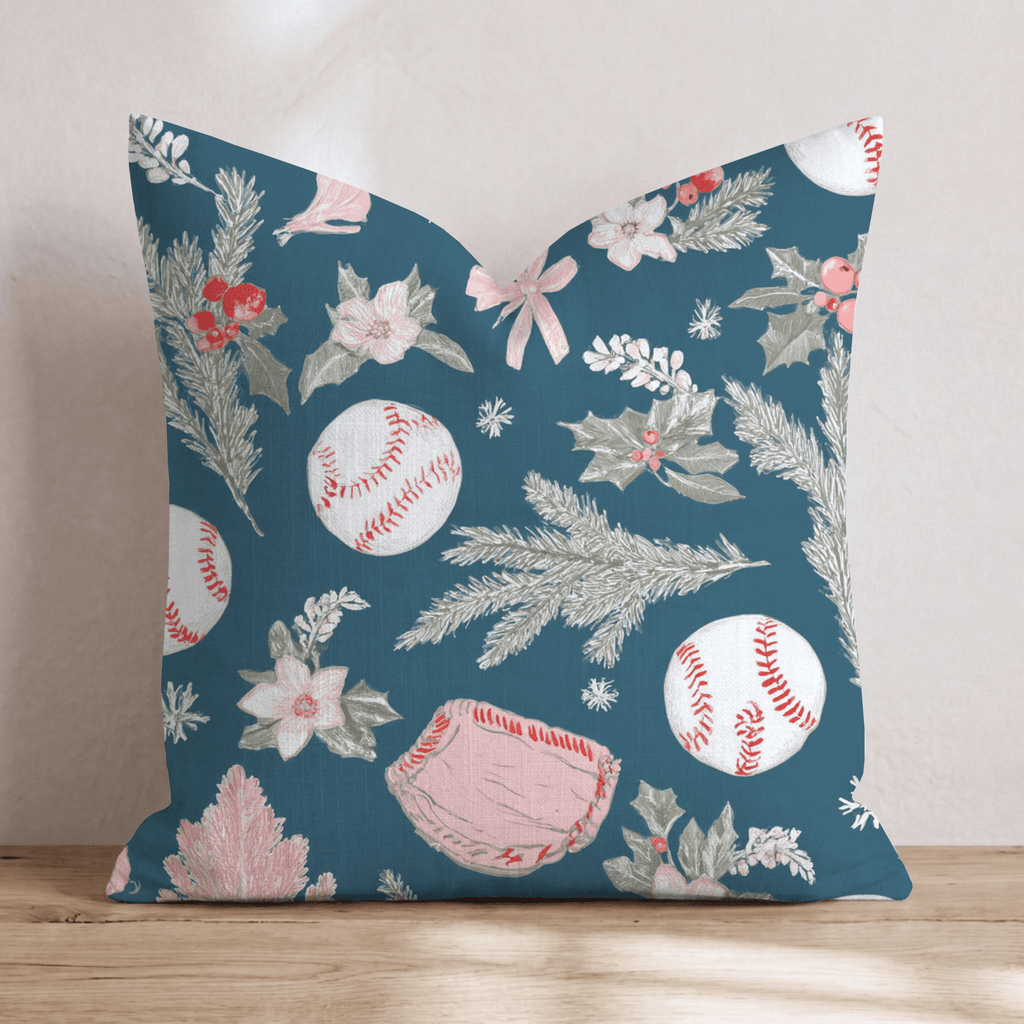 Baseball Holly Navy Throw Pillow - Hillcroft Home
